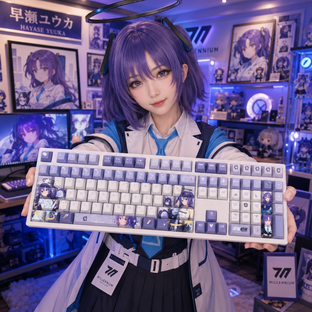 Keycap Hayase Yuuka Blue Archive | PBT Keycap Chính/Side Engraved Xuyên Đèn