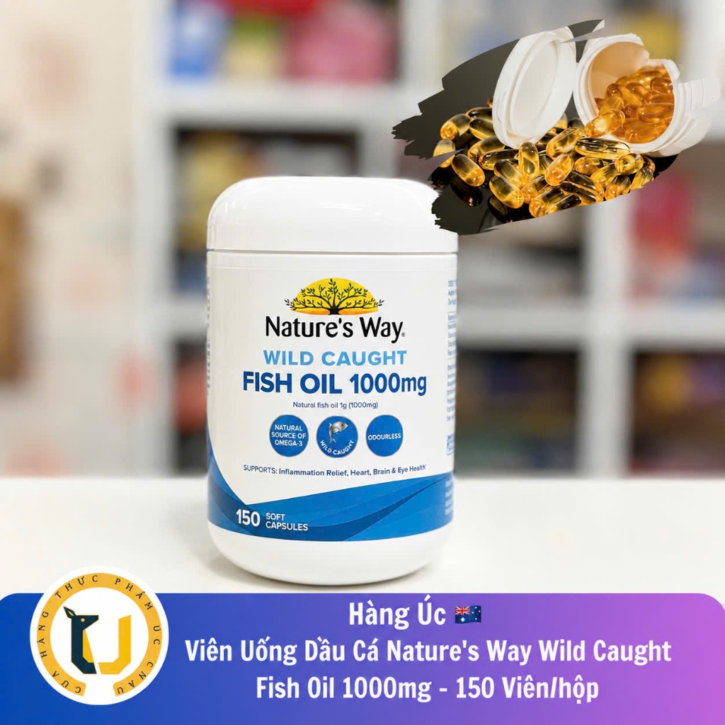 (HÀNG ÚC) Dầu cá thiên nhiên ko mùi cải thiện sức khoẻ tim mạch, giảm viêm Nature's Way FISH OIL 100