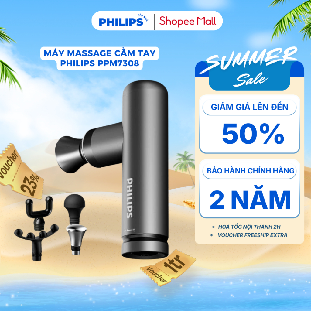 Máy Massage Mini Cầm Tay PHILIPS PPM 7308 - Massage Toàn Thân 4 Đầu Massage, Bảo Hành 2 Năm