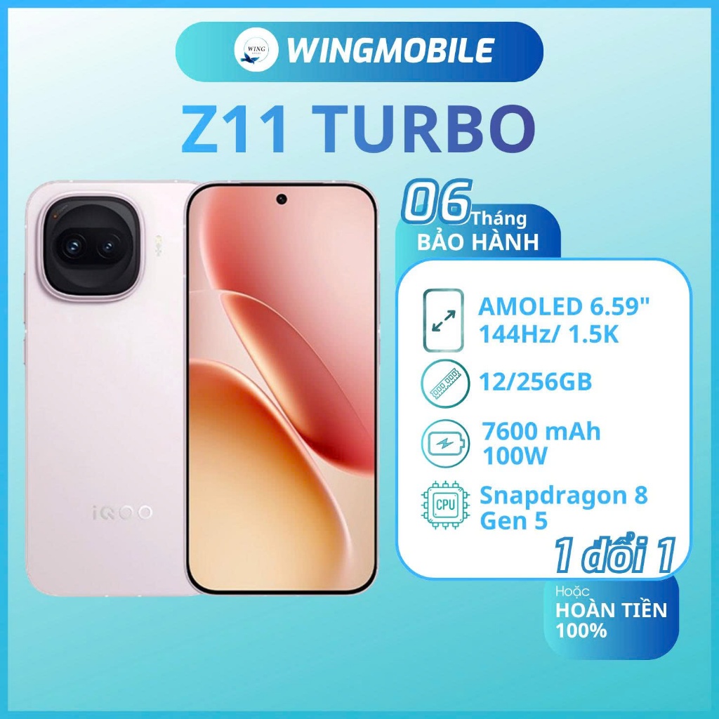 IQOO Z11 Turbo, ram 12/256G, chip SNAP 8 GEN 5, hàng Fullbox, bảo hành 1 đổi 1 - Wingmobile | BigBuy360 - bigbuy360.vn