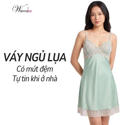 Váy ngủ lụa có mút ngực WANNABE đầm ngủ 2 dây  nhẹ nhàng giúp vòng 1 thêm đầy đặn DN603