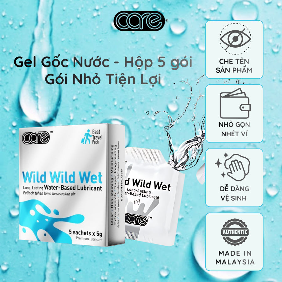 Gel Bôi Trơn gốc nước CARE LATEX dạng gói 5ml/ gói, Siêu Trơn Lâu Khô An Toàn Hỗ Trợ bcs Care