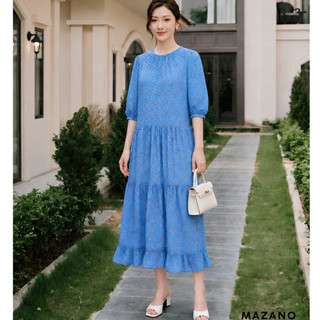 Đầm xanh suông tay lỡ bèo tầng cách điệu nữ Mazano