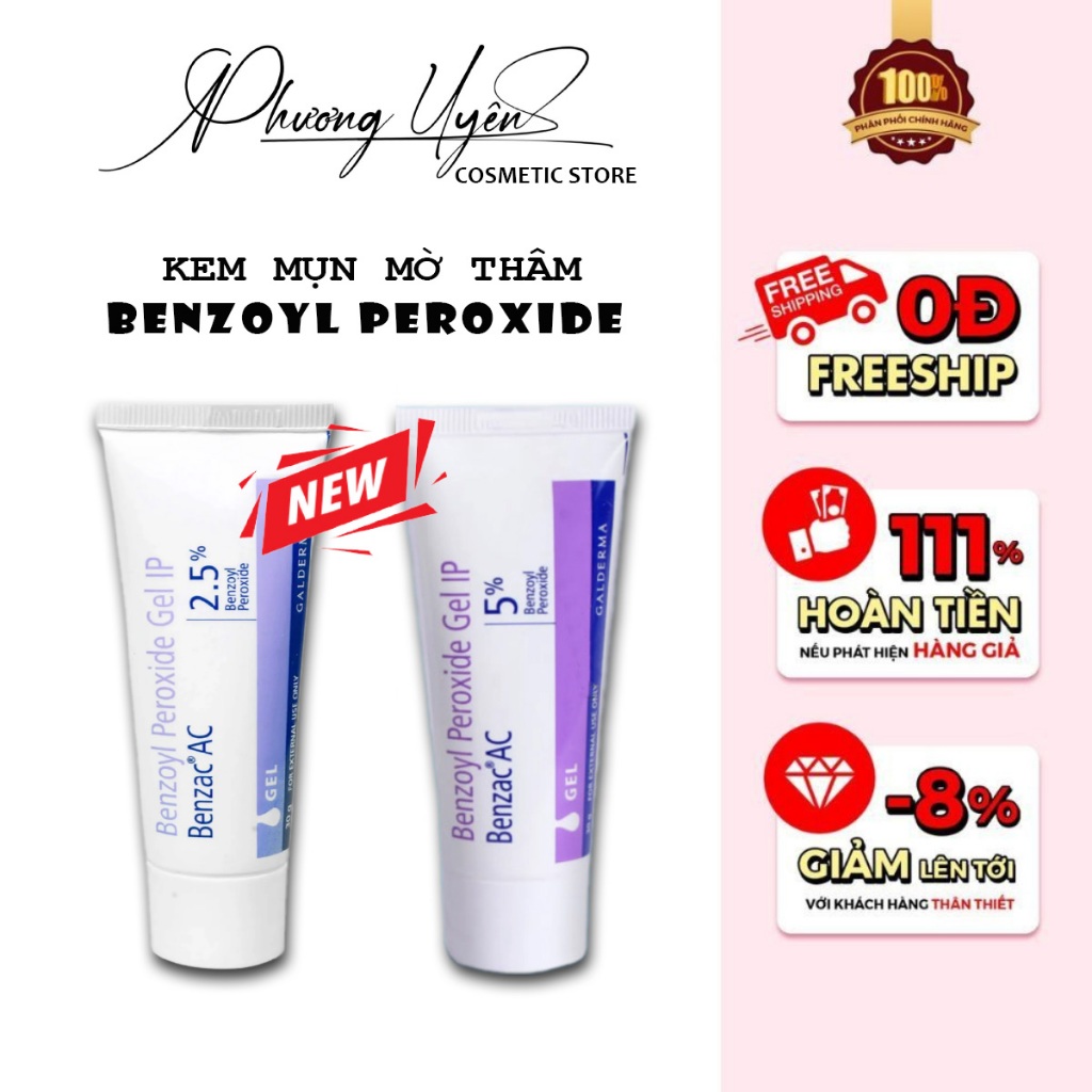 Kem Chấm Mụn Benzac AC 5% 2.5% Benzoyl Peroxide Giảm Sưng Viêm, Mờ Thâm Sẹo 30g