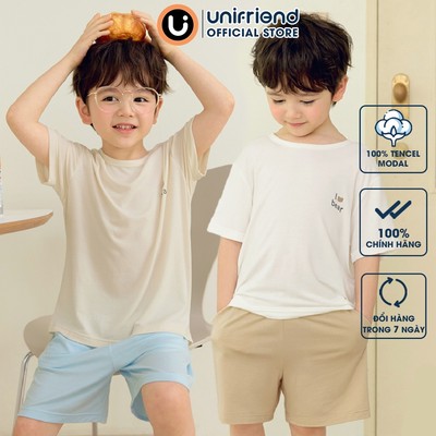 Bộ ngắn tay vải Tencel Modal siêu mềm mịn như lụa cho bé trai, bé gái mặc nhà mùa hè Unifriend Hàn Quốc U3232, Size đại