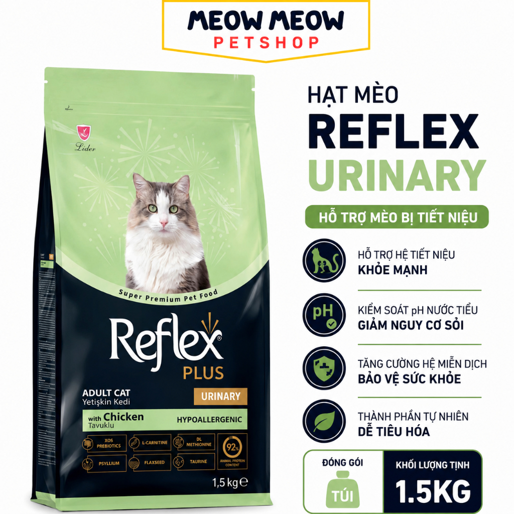 Hạt REFLEX URINARY cho mèo | Túi 1.5KG | Hạt reflex urinary ngăn ngừa sỏi thận cho mèo.