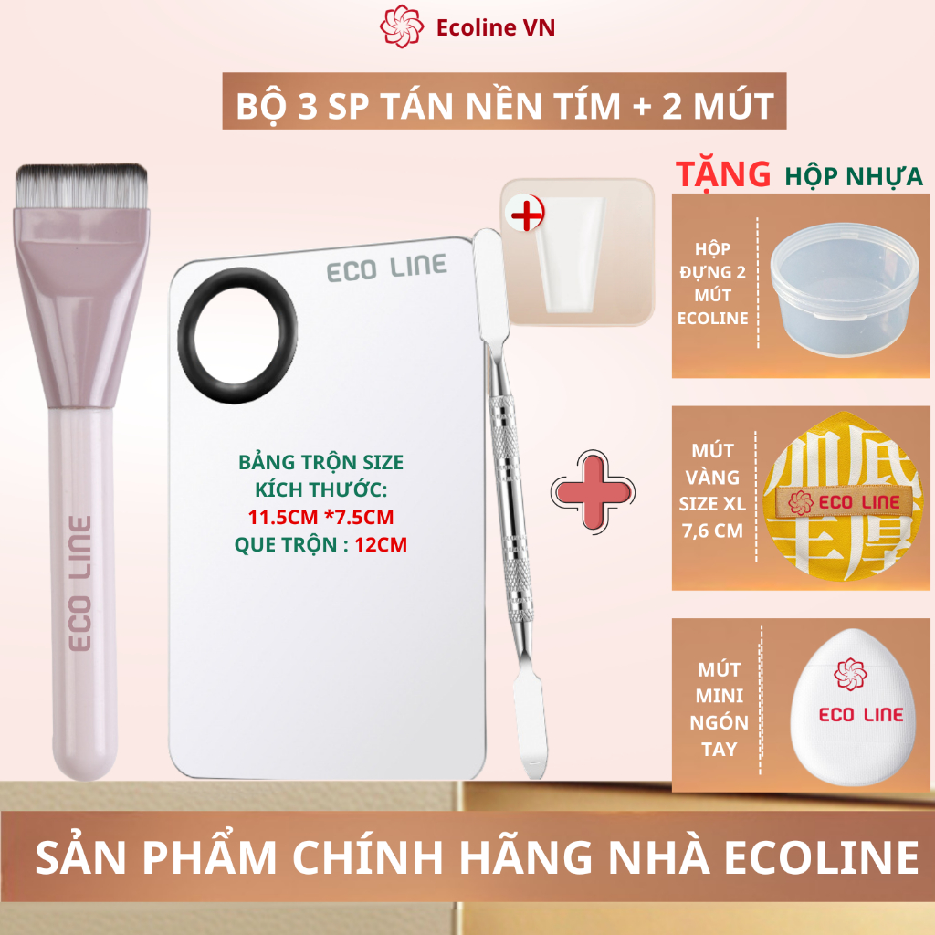 Ecoline bảng nền tán kem nền khay trộn kem nền kèm cọ tán kem nền  gậy dàn  vs  mút tán kem nền