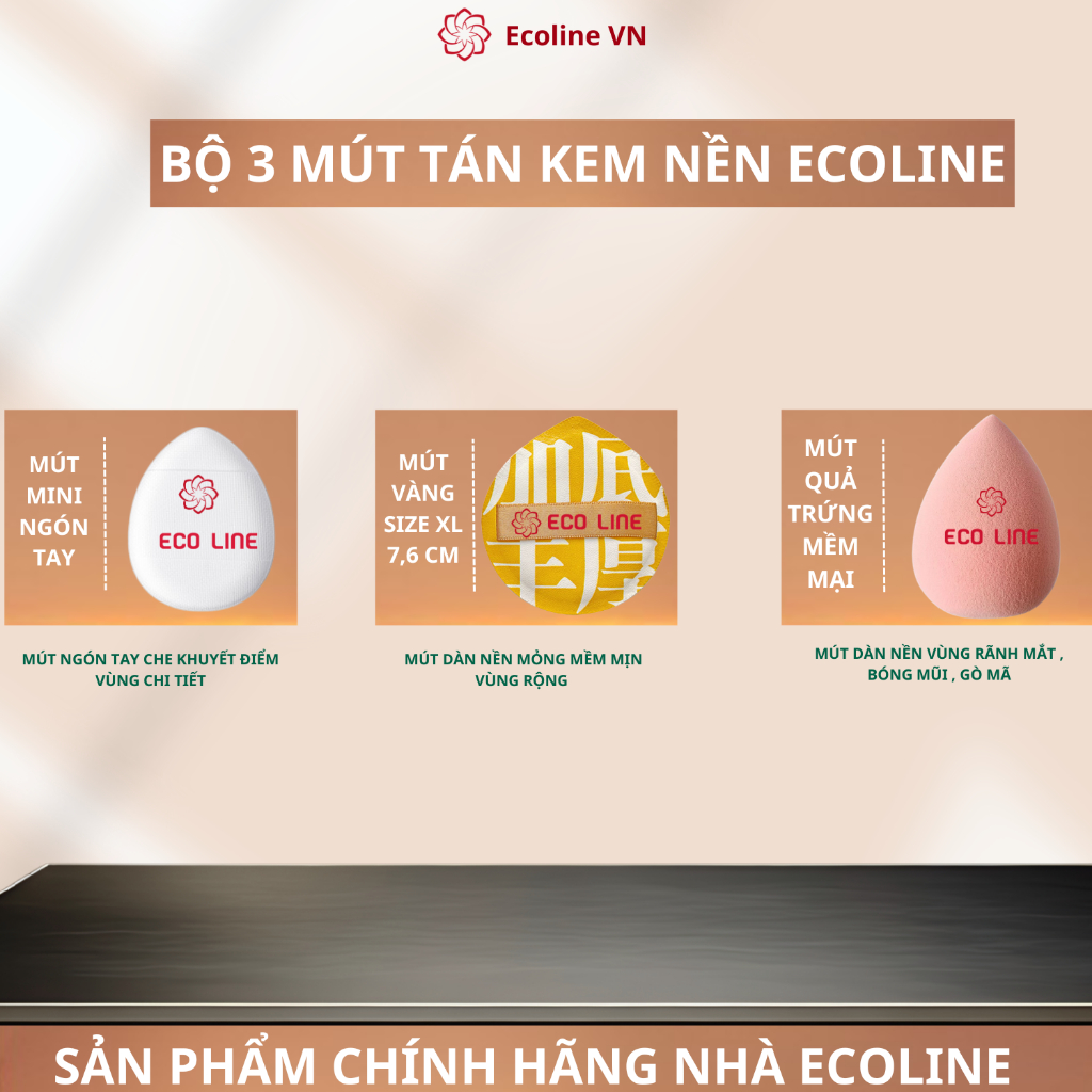 Ecoline mút dàn nền mút tán kem nền  mỏng mềm tự nhiên new 2026