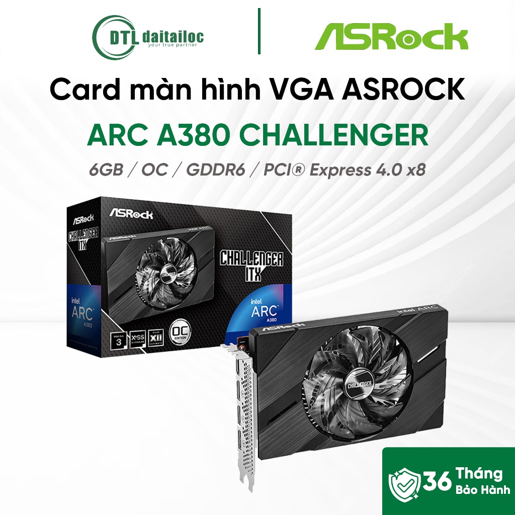 Card màn hình VGA ASROCK ARC A380 CHALLENGER ITX 6GB OC | CHÍNH HÃNG | BẢO HÀNH 36 THÁNG