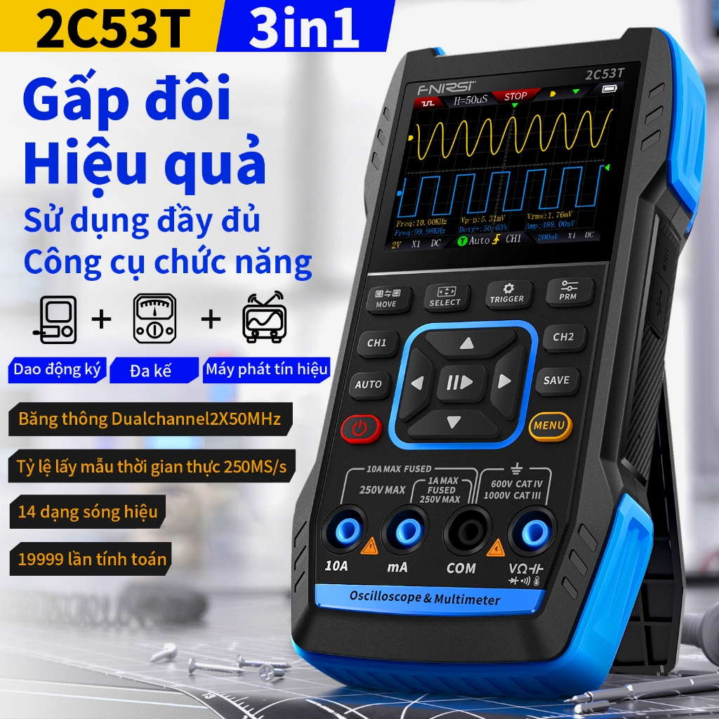 FNIRSI 2C53T 3in1 Multimeter Digital Oscilloscope Built-in DDS Function Signal Generator 2 Channel 5