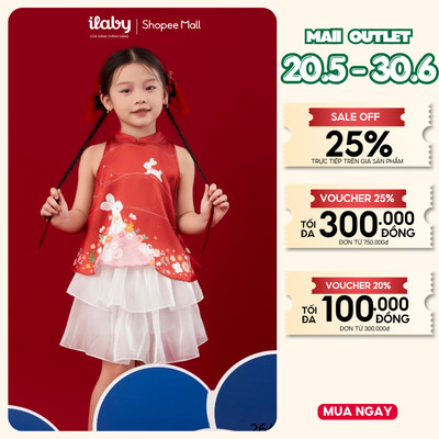 Váy Tết bé gái ILABY áo yếm đỏ phối váy tầng trắng dễ thương HỒNG YÊN [2647]