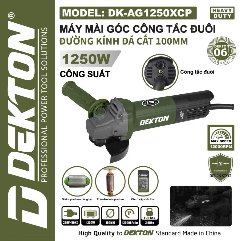 Máy Mài góc công tắc đuôi Dekton  DK-AG1250XCp công suất 1250W