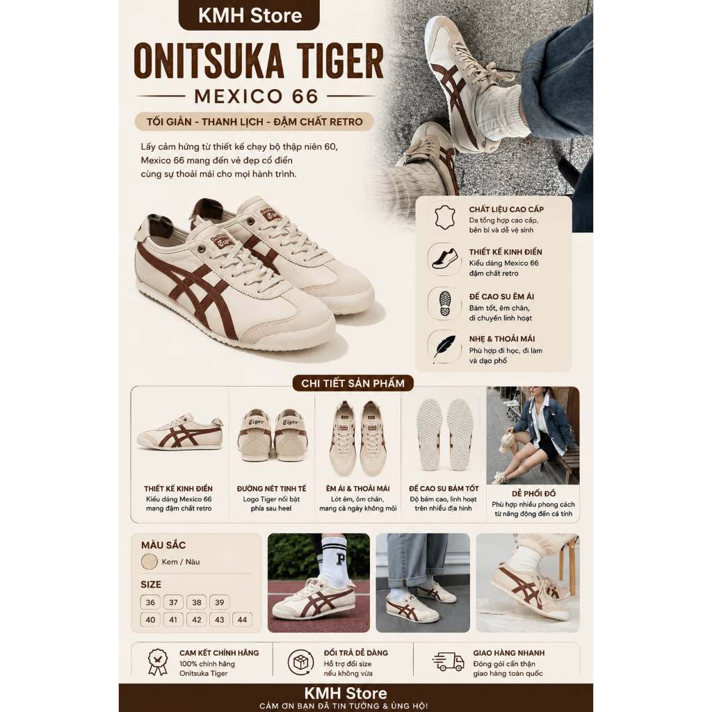 KMH store [ Chính Hãng ] Giày Onitsuka Tiger Mexico 66 ‘Beige Suede Brown’ 1183B391-251