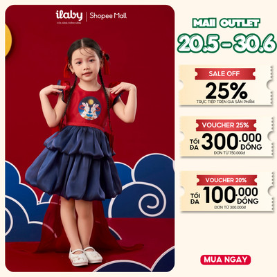 Váy Tết bé gái ILABY dáng công chúa phối nơ lớn và tà nơ dài nổi bật NGUYỆT NHI [2743]