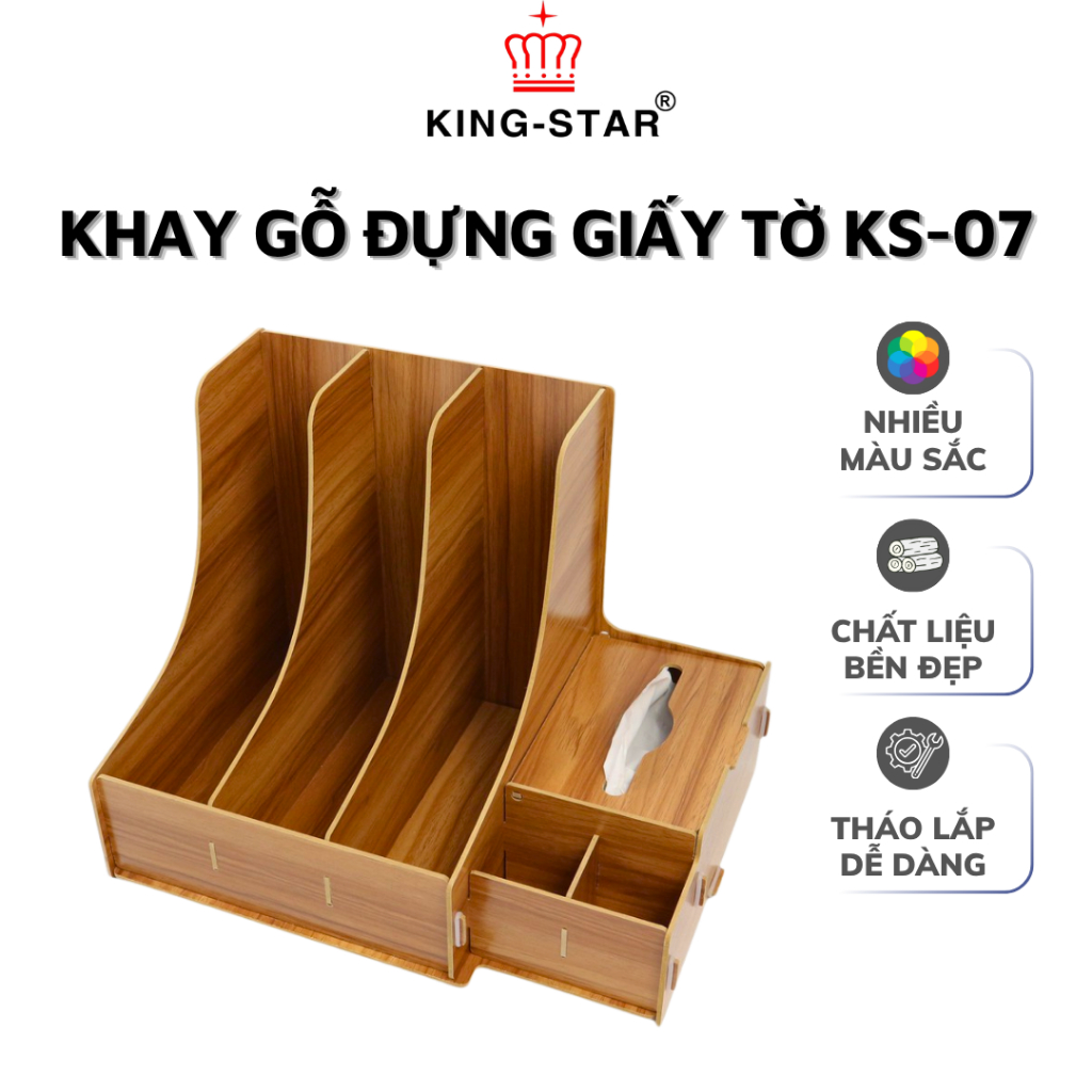 Khay Gỗ Đựng Giấy Tờ KS-07 KING-STAR Cao Cấp - Kệ Sách Tài Liệu Để Bàn Đa Năng Tháo Lắp Dễ Dàng