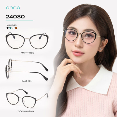 Gọng kính mắt thời trang nữ ANNA dáng mắt mèo chất liệu nhựa mix kim loại trendy OL 24030