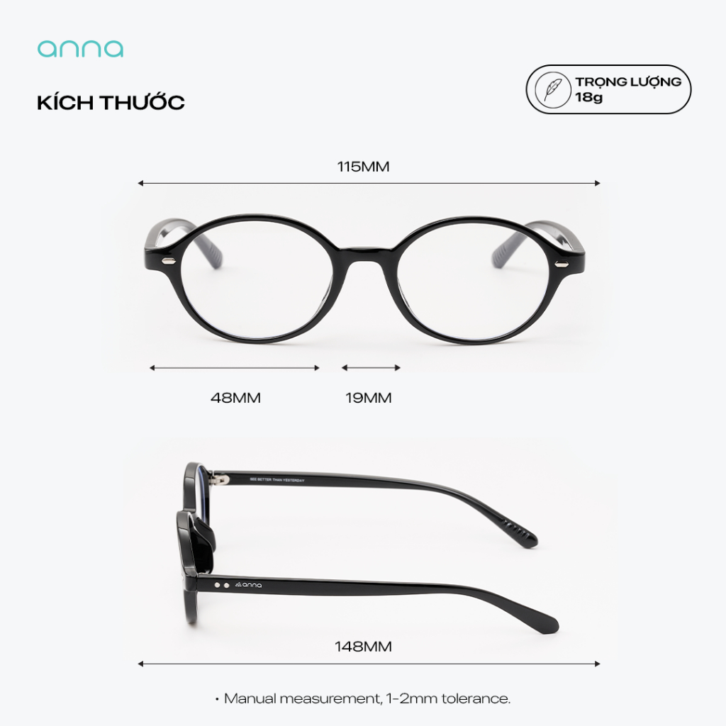 Gọng kính cận thời trang nam nữ ANNA chất liệu nhựa cao cấp dáng oval unisex cá tính OL 38031 | BigBuy360 - bigbuy360.vn