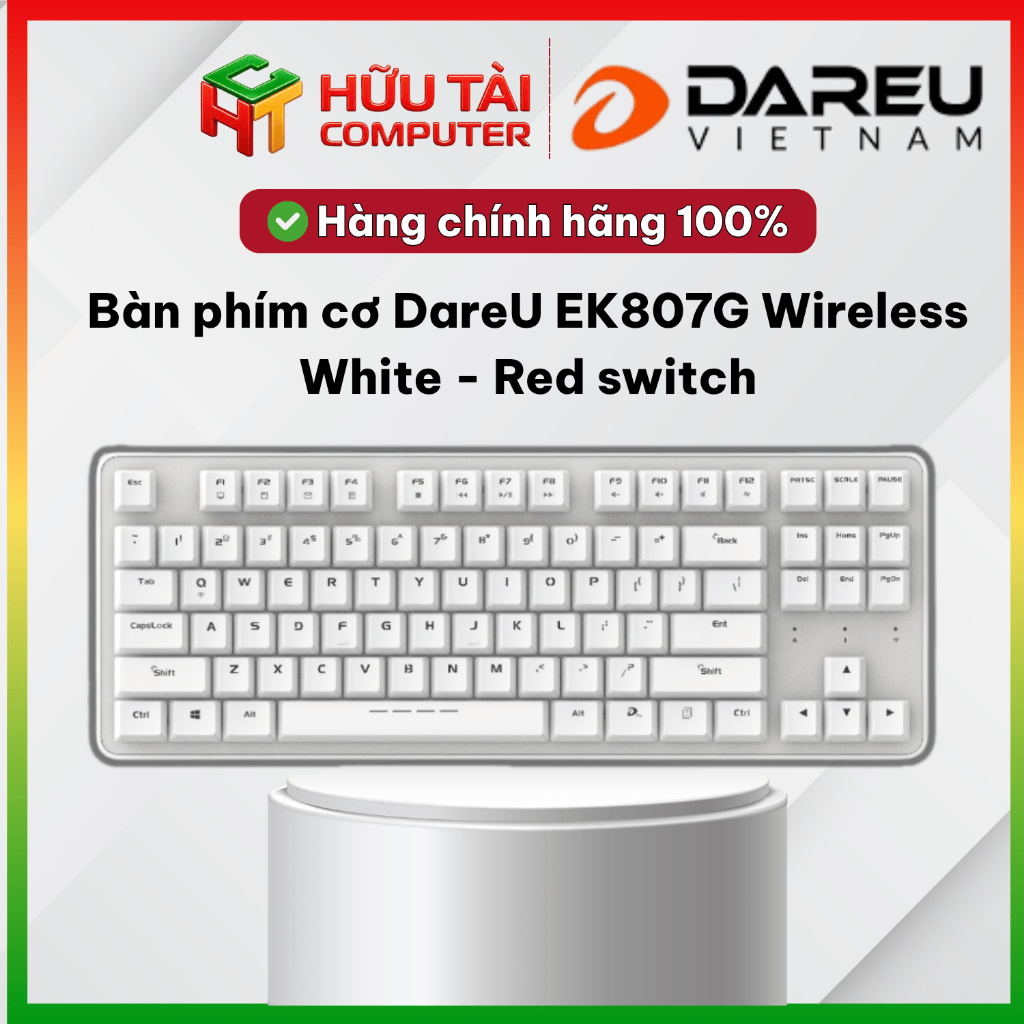 Bàn phím cơ DareU EK807G White | Không dây, Red Switch | Pin rời AAA