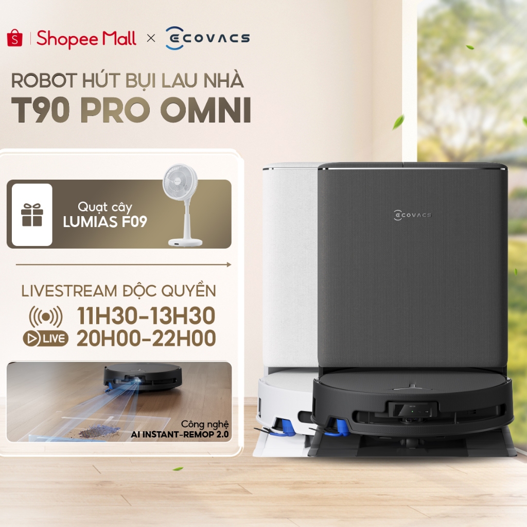 Robot hút bụi thông minh Ecovacs T90 PRO OMNI - Lực hút 30.000 Pa - AI Stain Detection 2.0 - ZeroTan