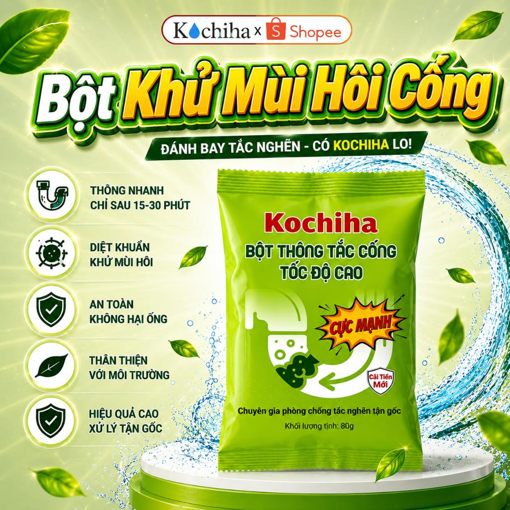Bột Khử Mùi Hôi Cống KOCHIHA Cho Nhà Vệ Sinh, Xử Lý Cống Bốc Mùi, Nước Rút Chậm 80g