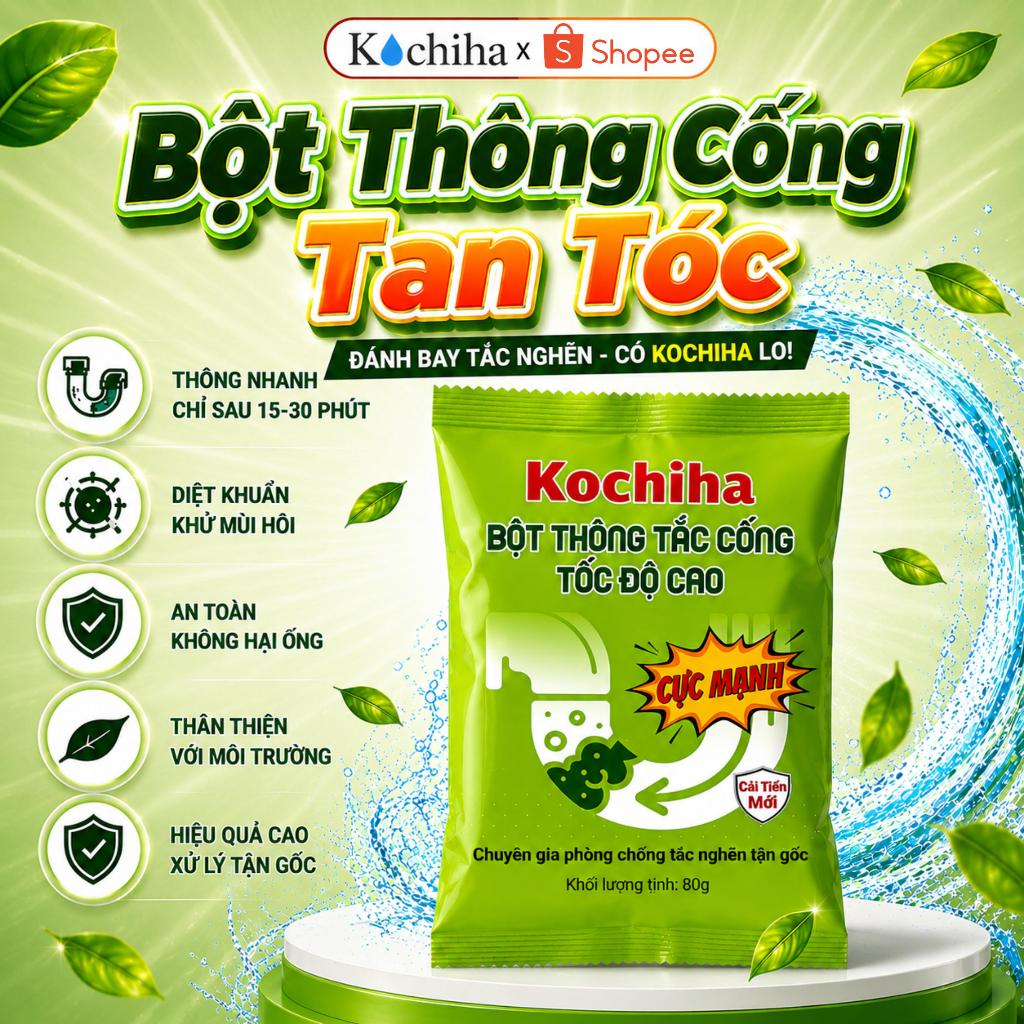 Bột Thông Cống Tan Tóc KOCHIHA Cho Nhà Tắm, Lavabo Nước Rút Chậm, Xử Lý Tóc Mắc Nắp Cống 80g