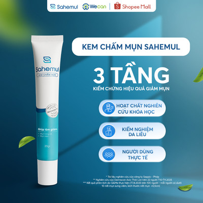 [Tặng Bông TT] Kem Chấm Mụn SAHEMUL Giảm Mụn Viêm, Mụn Đỏ, Mụn Trứng Cá, Hỗ Trợ Giảm Mụn Nhanh Cho Da Dầu Mụn 20gr