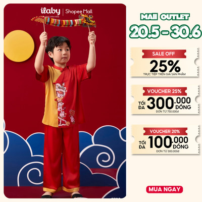 Set trung thu bé trai ILABY áo truyền thống phối đỏ vàng in họa tiết vui Tết Bách Đình [2708]