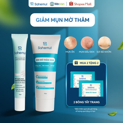 Combo Gel Mụn SAHEMUL 20gr & Kem Mờ Thâm Sahemul Cho Thâm Mụn 20gr [TẶNG BRM 150ML]
