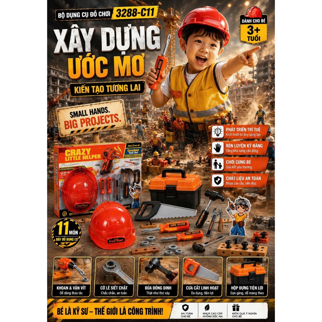 🔧 Bộ Dụng Cụ Đồ Chơi NO.3288-C11 / NO.3288-C1 – Đồ Chơi Kỹ Sư Sửa Chữa Cho Bé