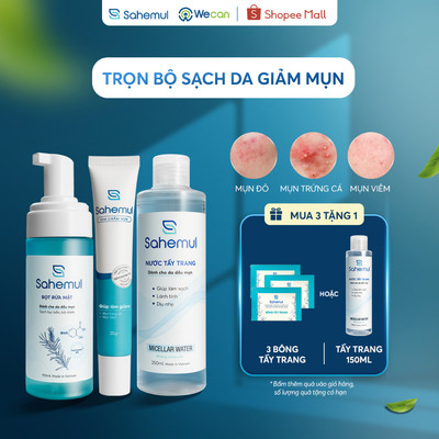 Combo 3 Sản Phẩm Kem Mụn 20gr, Bọt Rửa Mặt 150ml và Nước Tẩy Trang Sahemul 250ml Dành Cho Da Dầu Mụn
