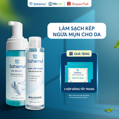Combo Nước Tẩy Trang 250ml Và Bọt Rửa Mặt Sahemul 150ml Lành Tính, An Toàn Dành Cho Da Thường, Da Dầu Mụn