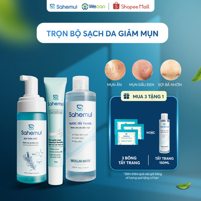 Combo 3 sản phẩm Gel mụn 20gr & Bọt rửa mặt 150ml & Nước tẩy trang 250ml SAHEMUL - Hỗ trợ giảm mụn ẩn, mụn đầu đen