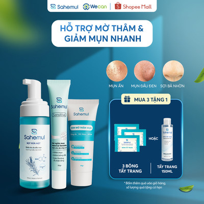 Combo 3 giảm mụn ẩn, đầu đen, mờ thâm SAHEMUL Gel mụn 20gr & Bọt rửa mặt 150ml & Kem mờ thâm 20gr