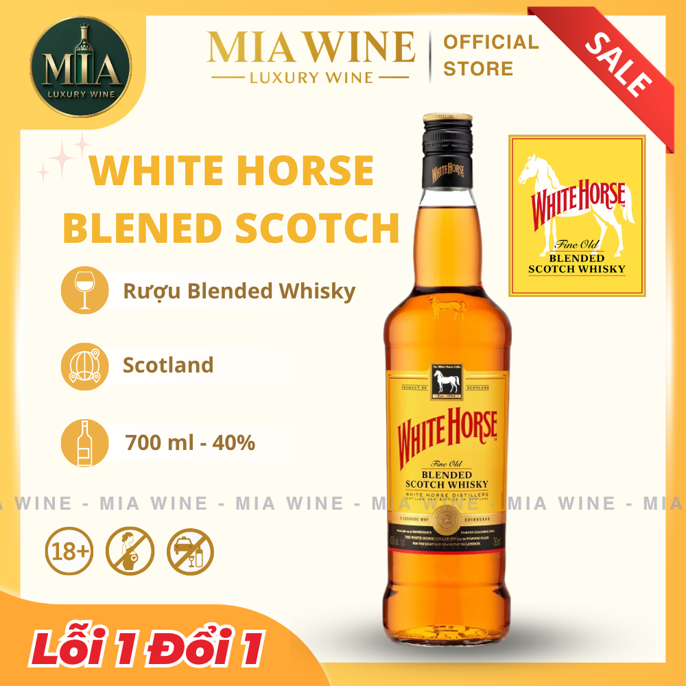 [Chính hãng] - Rượu Blended Whisky Scotland White Horse - 700ml (40%) Mia Wine