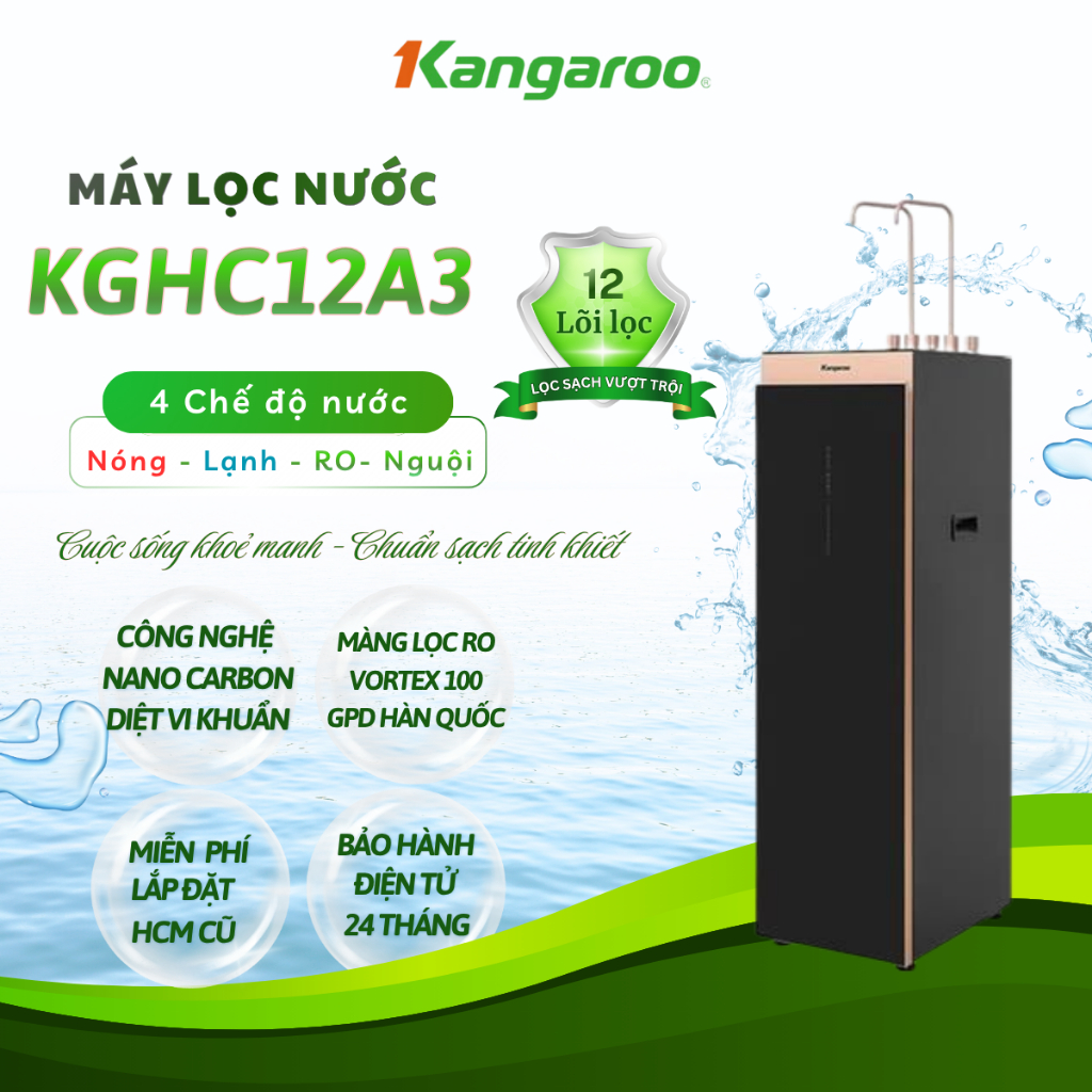 Máy lọc nước RO nóng nguội lạnh Hydrogen ion kiềm Kangaroo Sumire KGHC12A3 -  Miễn Phí Lắp Đặt TP.HC