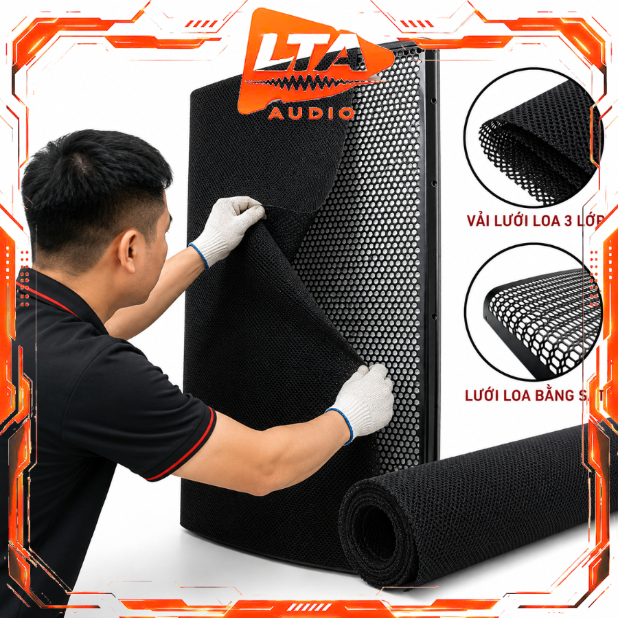 Vải lưới bọc loa 3 lớp chống bụi thùng loa , e căng lưới loa khổ 100 x 142 cm