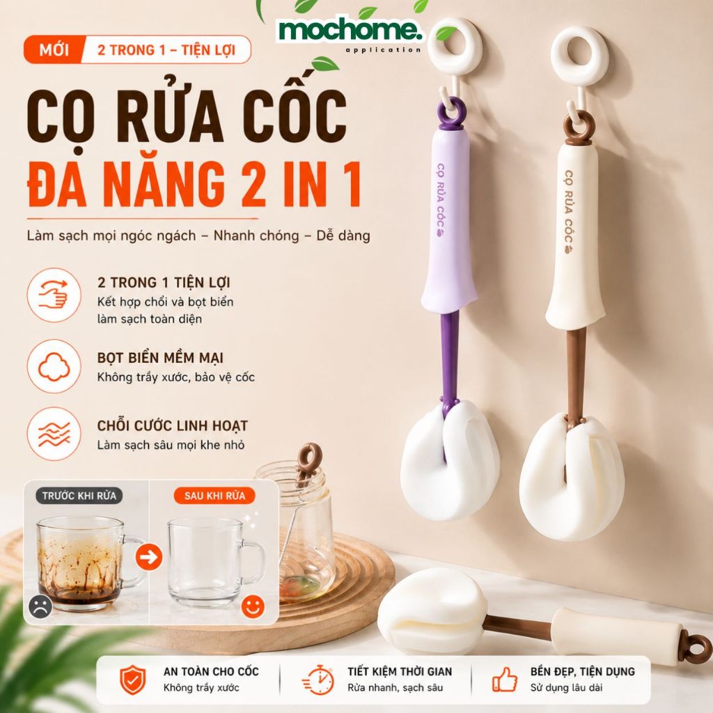 Cọ Rửa Ly Cốc Đa Năng 360° Mochome, Dụng Cụ Vệ Sinh Chén Cốc Sạch Sâu Không Bỏ Sót