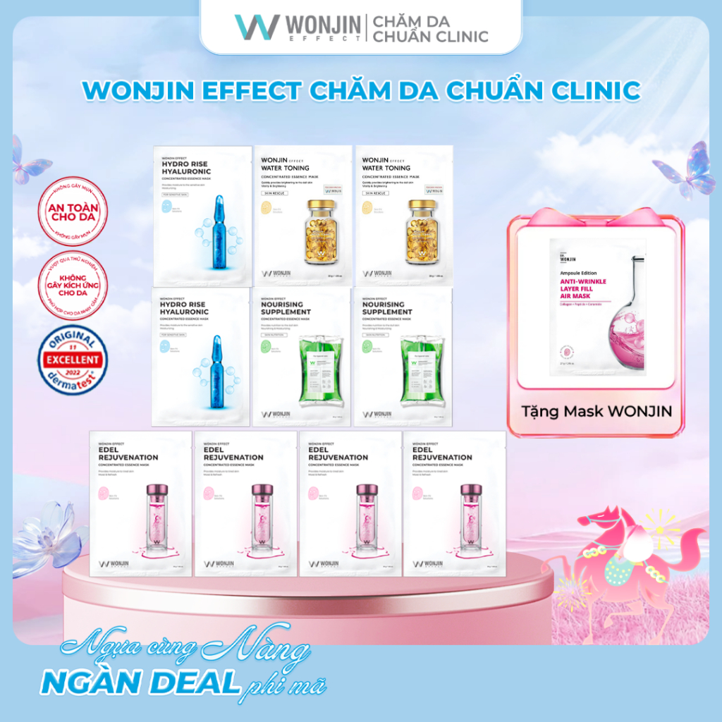 [Tặng 1 WonJin Ampoule] Combo 10 Mặt Nạ Dưỡng Da Chuyên Sâu MIX WonJin Effect Mask 30g x10 [KOL] [EF