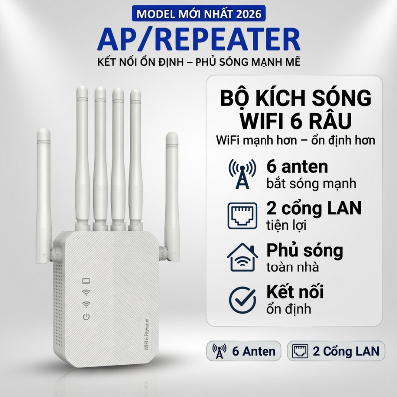 Bộ kích sóng wifi  6 râu tốc độ cao giảm giật lag, cải thiện tốc độ mạng