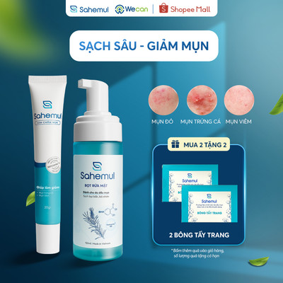 Combo Giảm mụn nhanh SAHEMUL Kem Chấm Mụn Viêm 20gr & Bọt Rửa Mặt Sạch Sâu, Ngừa Mụn 150ml