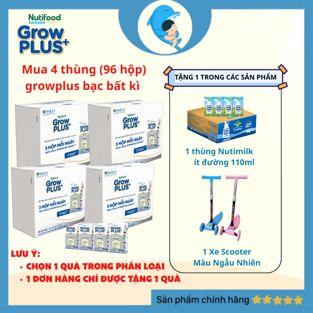 [Combo 4 thùng bạc tặng quà] Sữa Bột Pha Sẵn  Grow plus+ Cao lớn vượt trội 110ml/180ml MECAHEO ( 24 