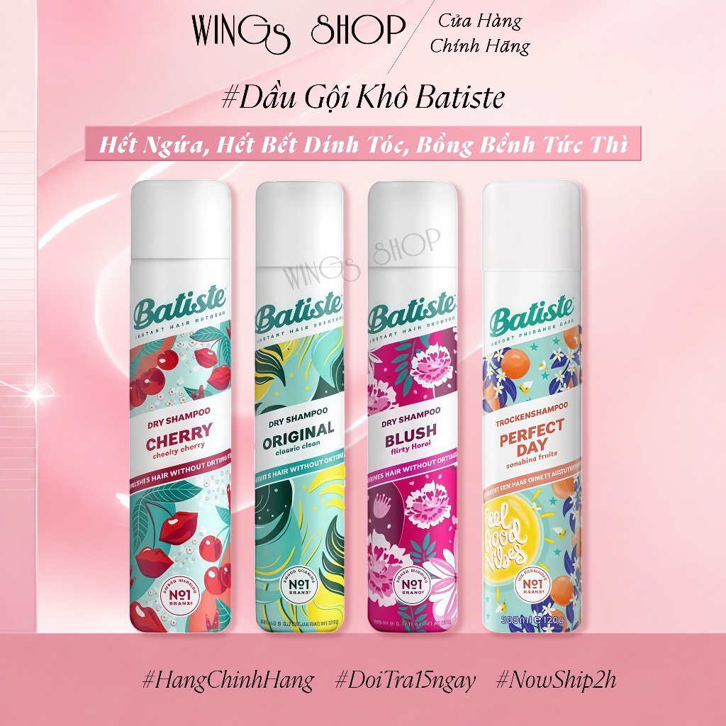 Dầu Gội Khô Batiste Dry Shampoo 50ml-200ml | Hết Ngứa, Hết Bết Dính Tóc, Bồng Bềnh Tức Thì | Hàng Ch