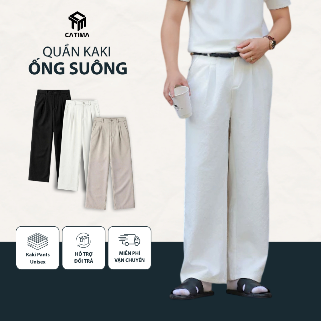 Quần Kaki Ống Suông CATIMA Unisex, Thiết Kế Cạp Nửa Chun Co Giãn Thoải Mái, Không Co Rút QK65