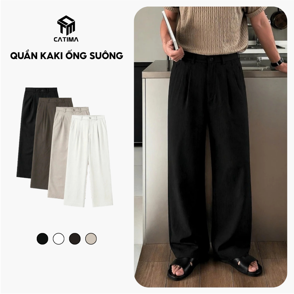 Quần Kaki Ống Suông CATIMA Unisex Cạp Nửa Chun Co Giãn, Không Co Rút QK65