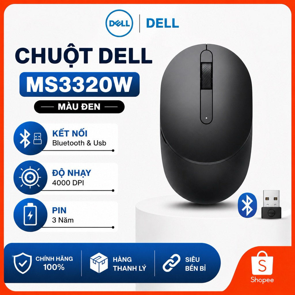 Chuột Dell Bluetooth MS3320W Pin 3 Năm 4000 DPI - Chính hãng