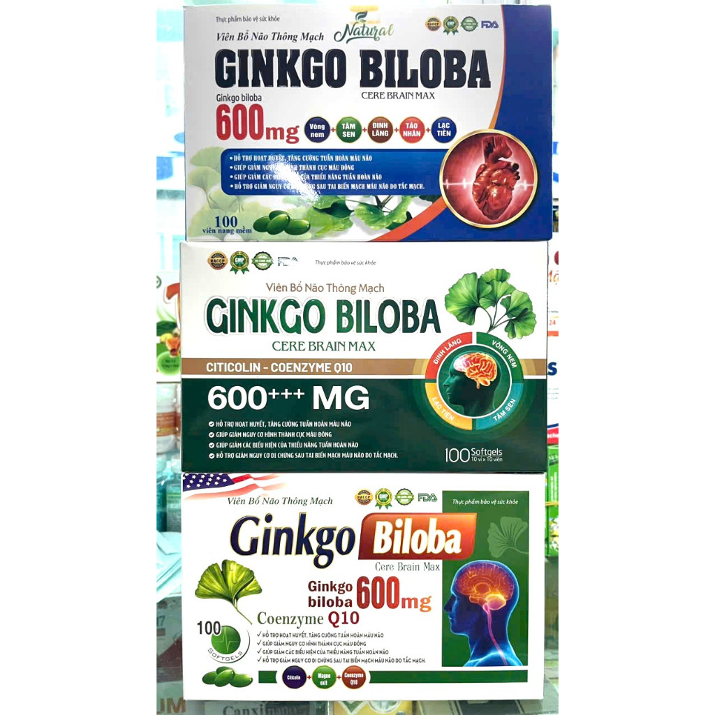 viên bổ não Ginkgo Biloba 600mg  hoạt huyết dưỡng não, đau đầu chóng mặt, ngủ không ngon giấc