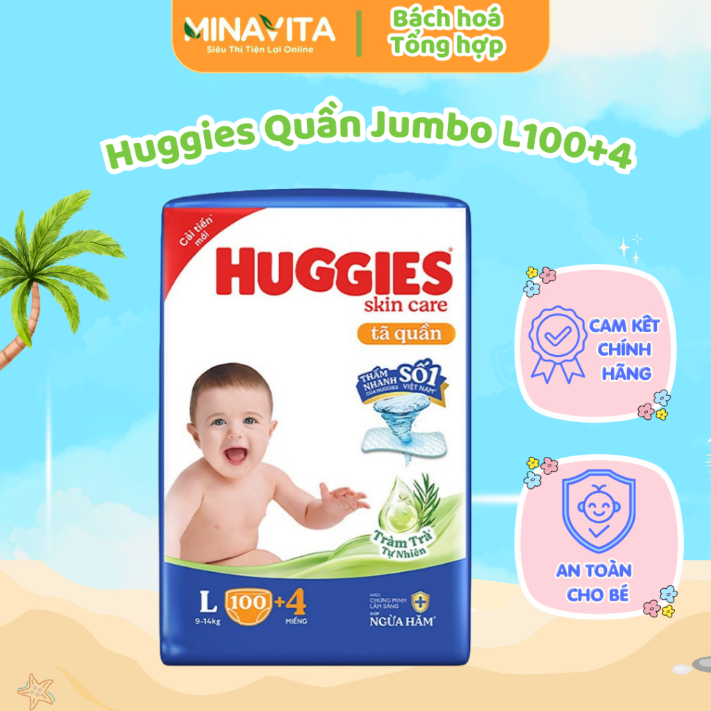 Tã quần Huggies Skincare Mega Jumbo L100+4 MIẾNG