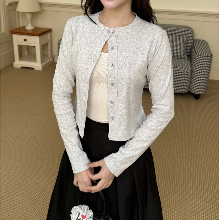 NAVIE - (Kèm áo 2 dây trắng) Áo cardigan BONIE thêu chữ thời trang