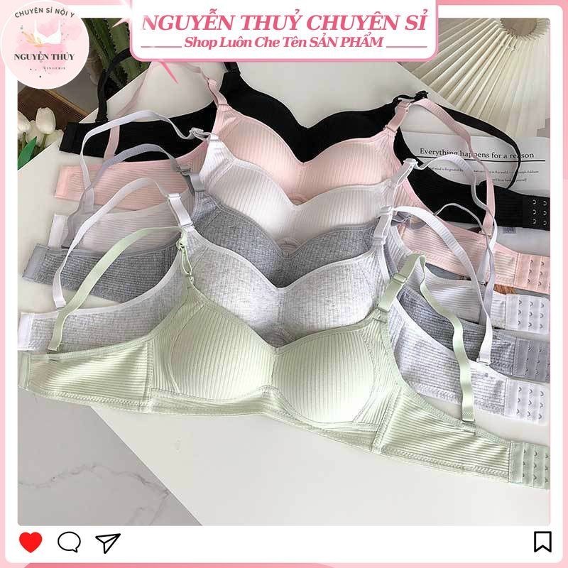 Set 3 áo ngực học sinh, văn phòng, Áo lót cotton kiểu nhăn, đệm mỏng, không…