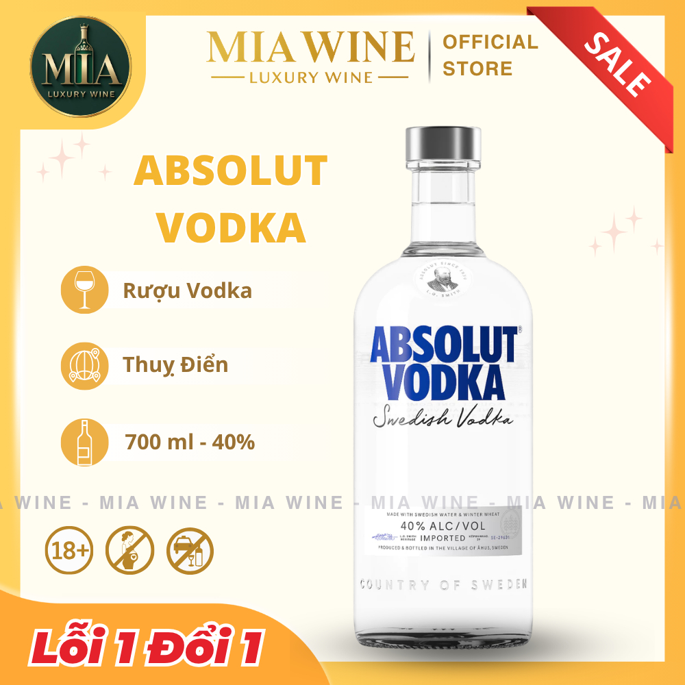 [Chính hãng] - Rượu Vodka Thụy Điển Absolut Vodka Original - 700ml (40%) Mia Wine